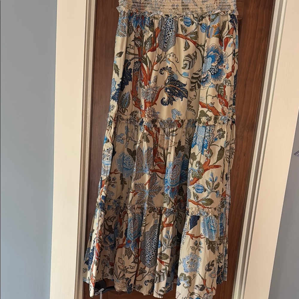 Elegant Floral Maxi Skirt in Blue and Orange